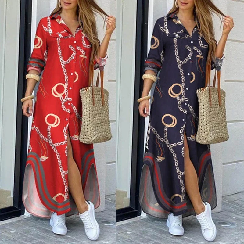 Women Long Sleeve Shirt Dress Casual Boho Printed Dresses Summer Fashion Single Breasted Button Party Beach Maxi Dress Vestidos
Women Long Sleeve Shirt Dress Casual Boho Printed Dresses Summer Fashion Single Breasted Button Party Beach Maxi Dress Vestidos