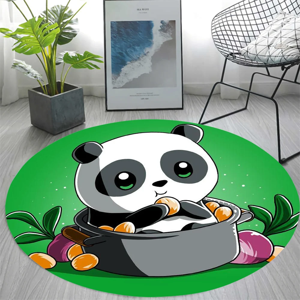 

CLOOCL Popular Round Carpet Cartoon Panda Print Kawaii Area Rugs for Living Room Floor Mat Children Play Mute Non-slip Carpet