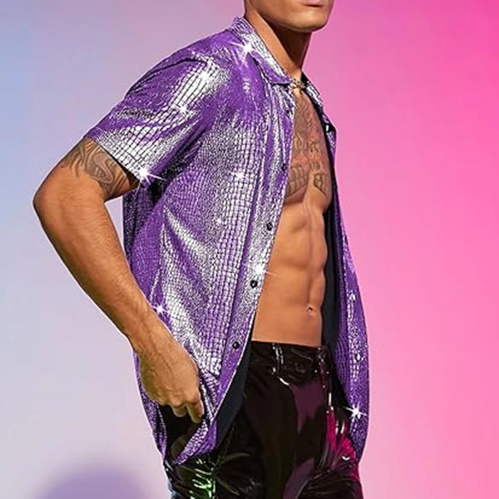 Male Tops Men Shirt Shiny Party Performance Short Sleeve Solid Color Stylish Summer Turn-down Collar Comfy Fashion
Male Tops Men Shirt Shiny Party Performance Short Sleeve Solid Color Stylish Summer Turn-down Collar Comfy Fashion