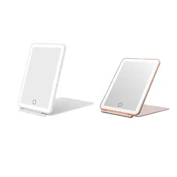 여성용 LED 접이식 여행 메이크업 거울, 경량 슬림, USB 충전, 접이식 화장 거울, 탁상 화장품 거울