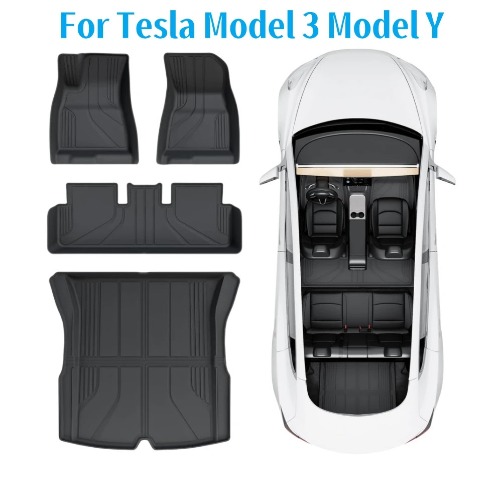 

New Premium TPE Floor Mats For Tesla Model 3 Highland 2024 Model Y 2017-2024 Full Set Cargo Liner Rear Seat Back Mats LHD
