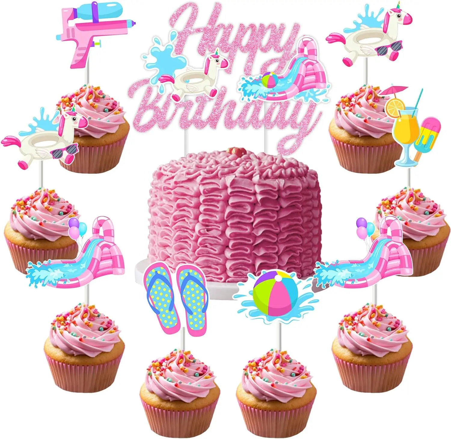 Water Slide Birthday Party Supply Happy Birthday Cake Topper for Splish Splash Party Swimming Pool Beach Bash Birthday
Water Slide Birthday Party Supply Happy Birthday Cake Topper for Splish Splash Party Swimming Pool Beach Bash Birthday