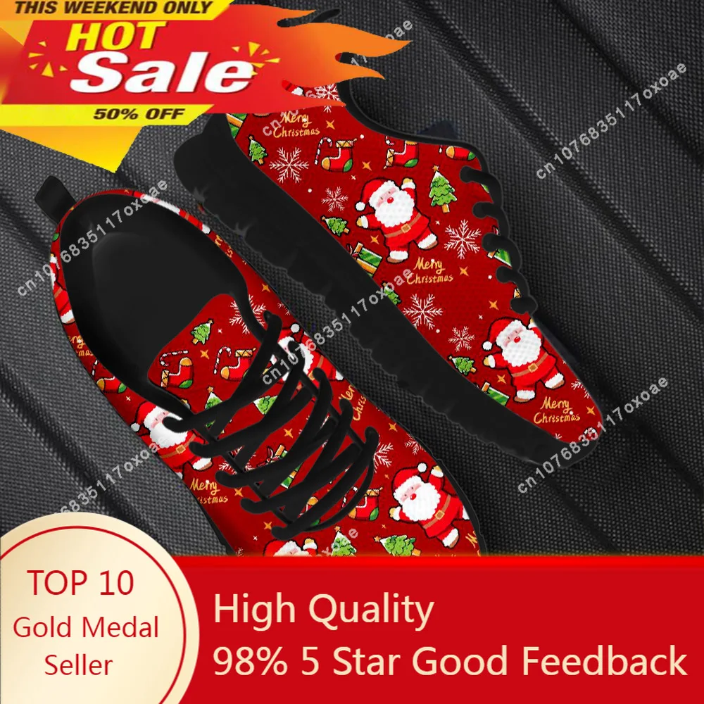 

Wear-Resistant Casual Sneakers Santa Claus Snowflake Pattern Lace up Flat Shoes Women Mens Tennis Christmas Gifts