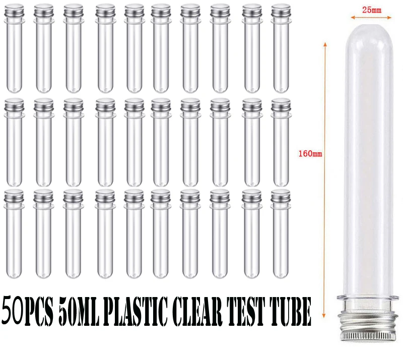 50Pcs 50ml Plastic Test Tubes Clear and Transparent Candy Storage Containers with Screw Caps for Date Cable
50Pcs 50ml Plastic Test Tubes Clear and Transparent Candy Storage Containers with Screw Caps for Date Cable