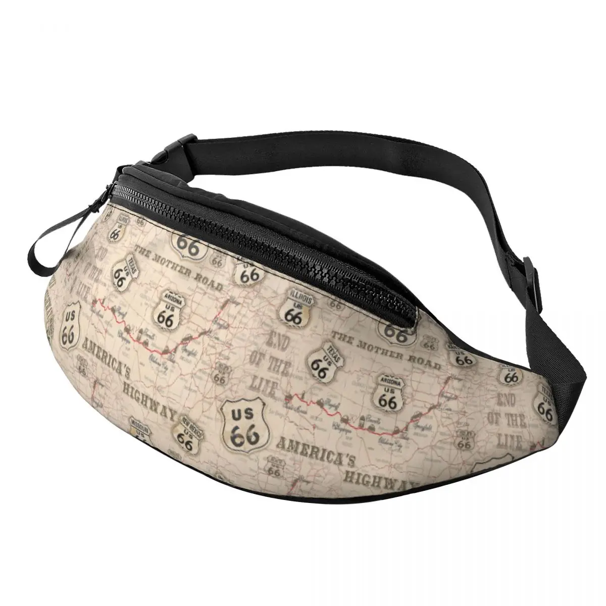 

Cool Vintage American Map Route 66 Pattern Fanny Pack Women Men USA Highways Crossbody Waist Bag for Running Phone Money Pouch