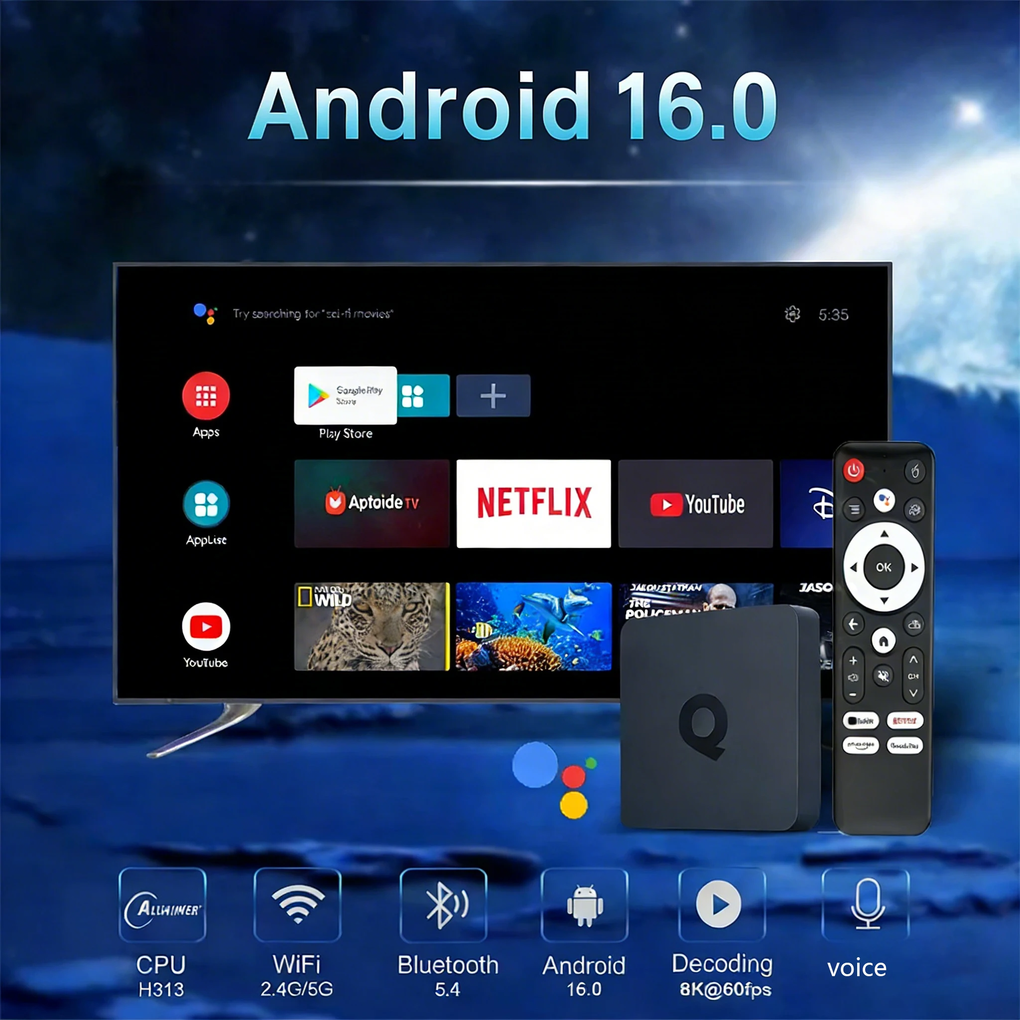 S5b3b12de8e724e6ca8af101de28de7b3n Smart Android16 TV Box Q1 8GB+256GB Allwinner H313 Google Assistant 8K Video Bluetooth6.0 Media Player Very Fast Set Top Box