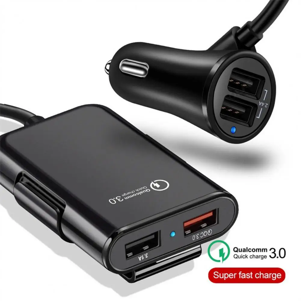 

Car Charging Adapter Universal High Power Car Charger with 4 Usb Ports Fast Charge Adapter for Front Rear Seats Qc3.0 Technology