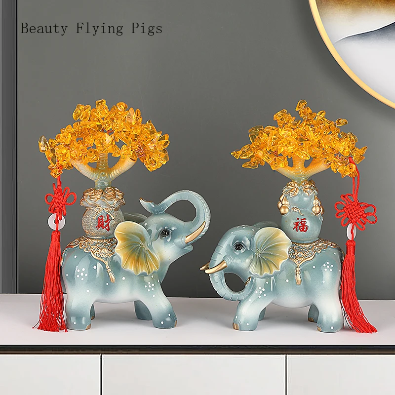 

2 Pcs Resin Elephant Ornaments Sculpture Handicrafts Living Room Home Decoration Housewarming Supplies Animal Modeling gifts