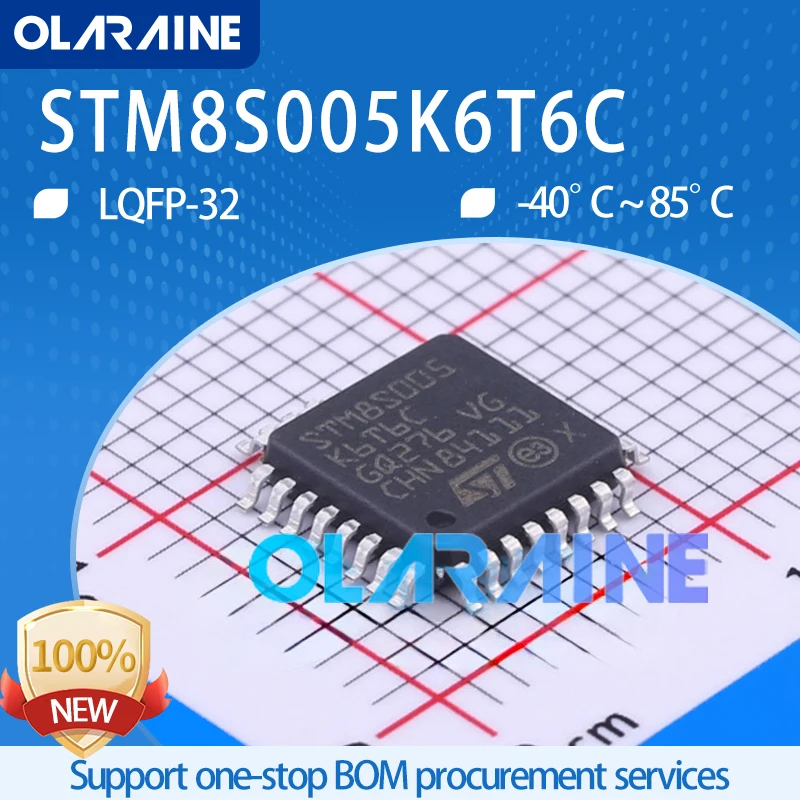 10Pcs STM8S005K6T6C LQFP-32 SMD 32 kB 8bit microcontroller MCU 2 kB 16 MHz 25 I/O 5.5 V IC chips
10Pcs STM8S005K6T6C LQFP-32 SMD 32 kB 8bit microcontroller MCU 2 kB 16 MHz 25 I/O 5.5 V IC chips