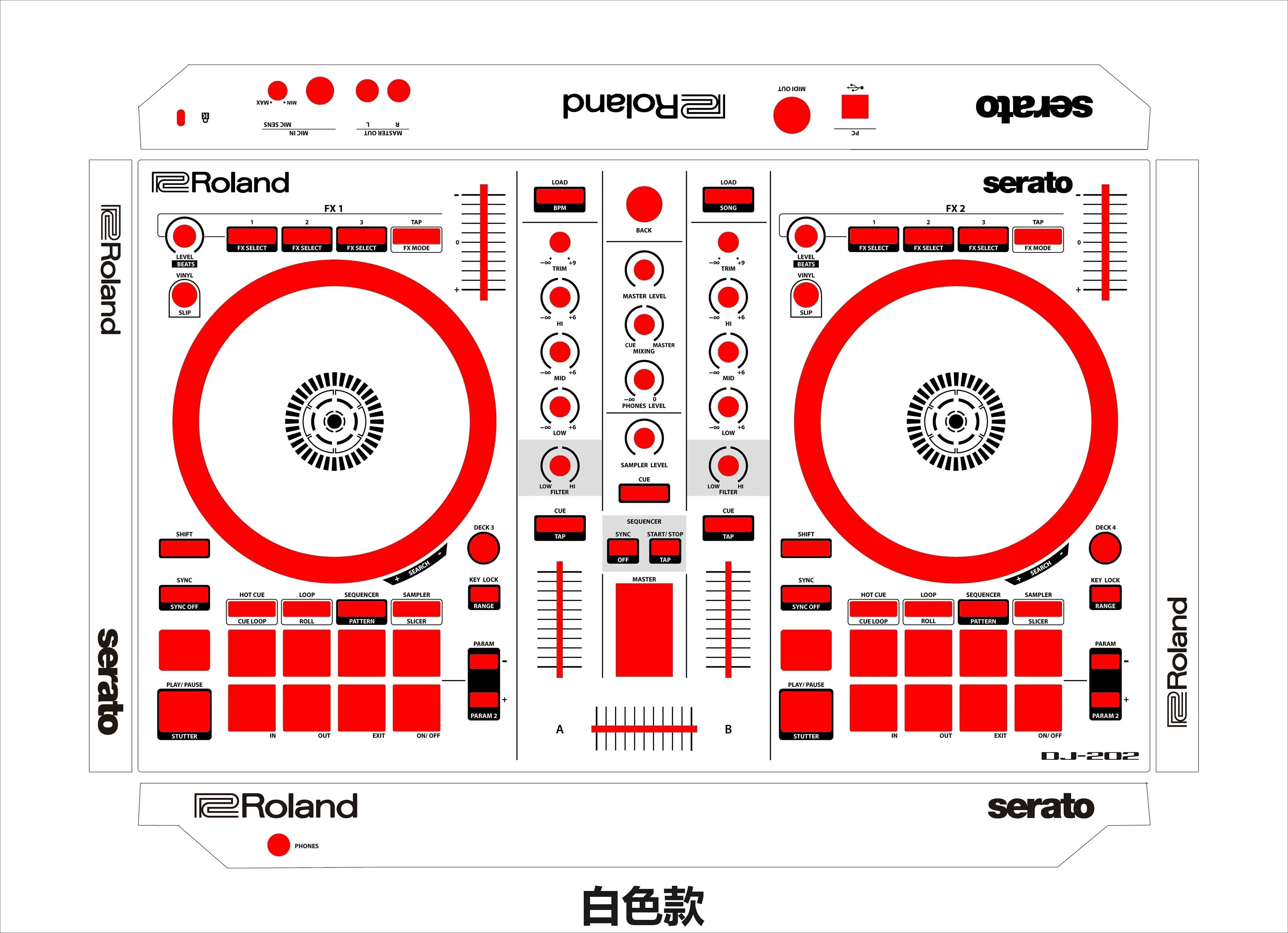 

Roland DJ-202 Skin Controller Panel Mask. Roland DJ202 Colorful Patch, Customizable