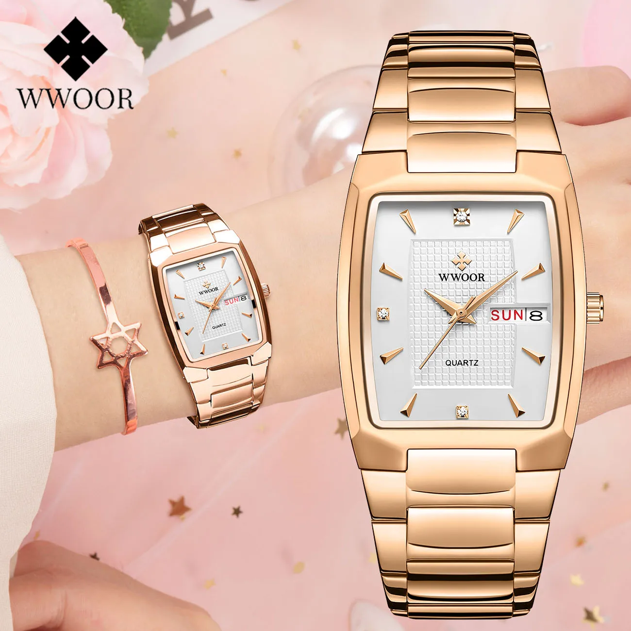 

WWOOR Reloj mujer Luxury Square Women’s Watches Dress Ladies Watch Waterproof Stainless Steel Quartz Wristwatch Women Date Clock