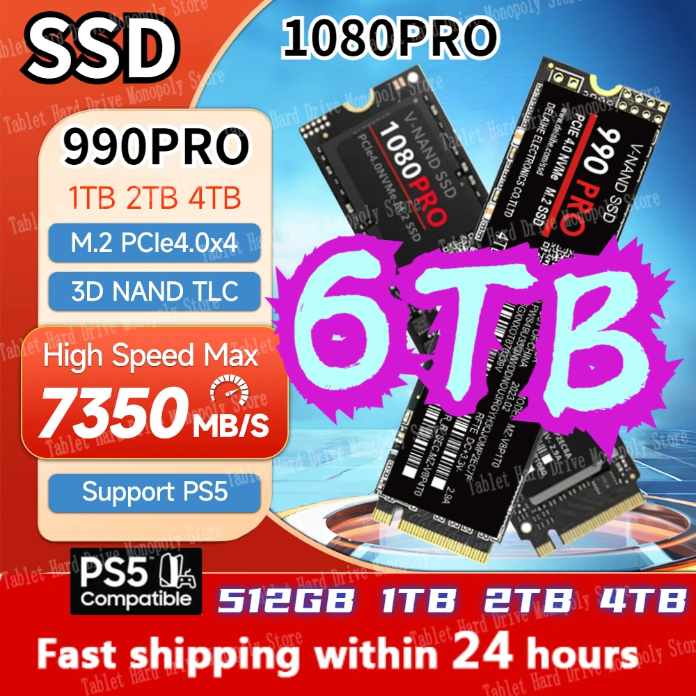 

Original 1080Pro SSD 4TB 990Pro M.2 SSD PCIE4.0 NVME/ NGFF Hard Drive 1TB/2TB/8tb Internal Hard Disk For Ps5/Laptop/Desktop/mac