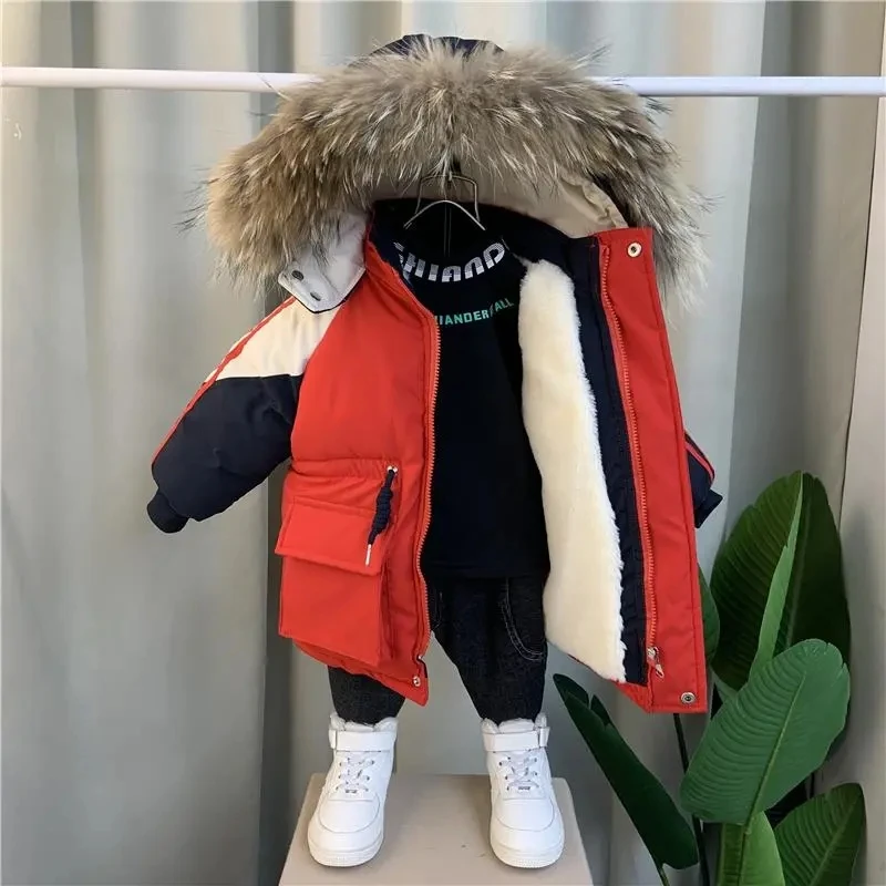

NEW Children Warm Thicken Clothing Boy clothes Winter Down Jackets Hooded Parka faux fur Coat Kids Teen Snow Snowsuit