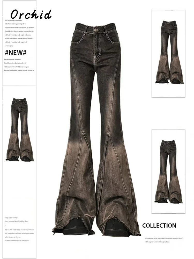 

Harajuku High Waist Wide Leg Flared Jeans Female Vintage Y2K Pants 2024 Spring Women's Slim Streetwear Style Denim Trouser