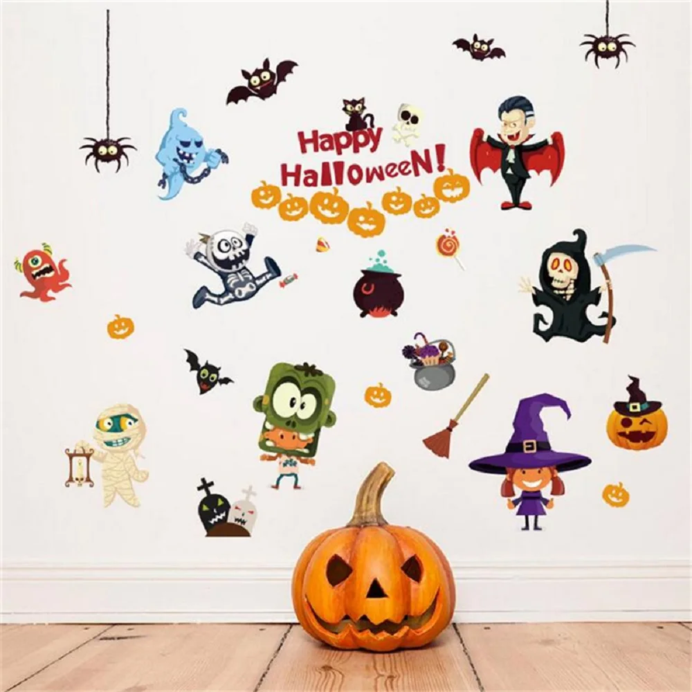 

Happy Halloween Vinyl Wall Stickers For Kids Rooms Window Background Home Decor Poster Mural Papers For Halloween Decoration