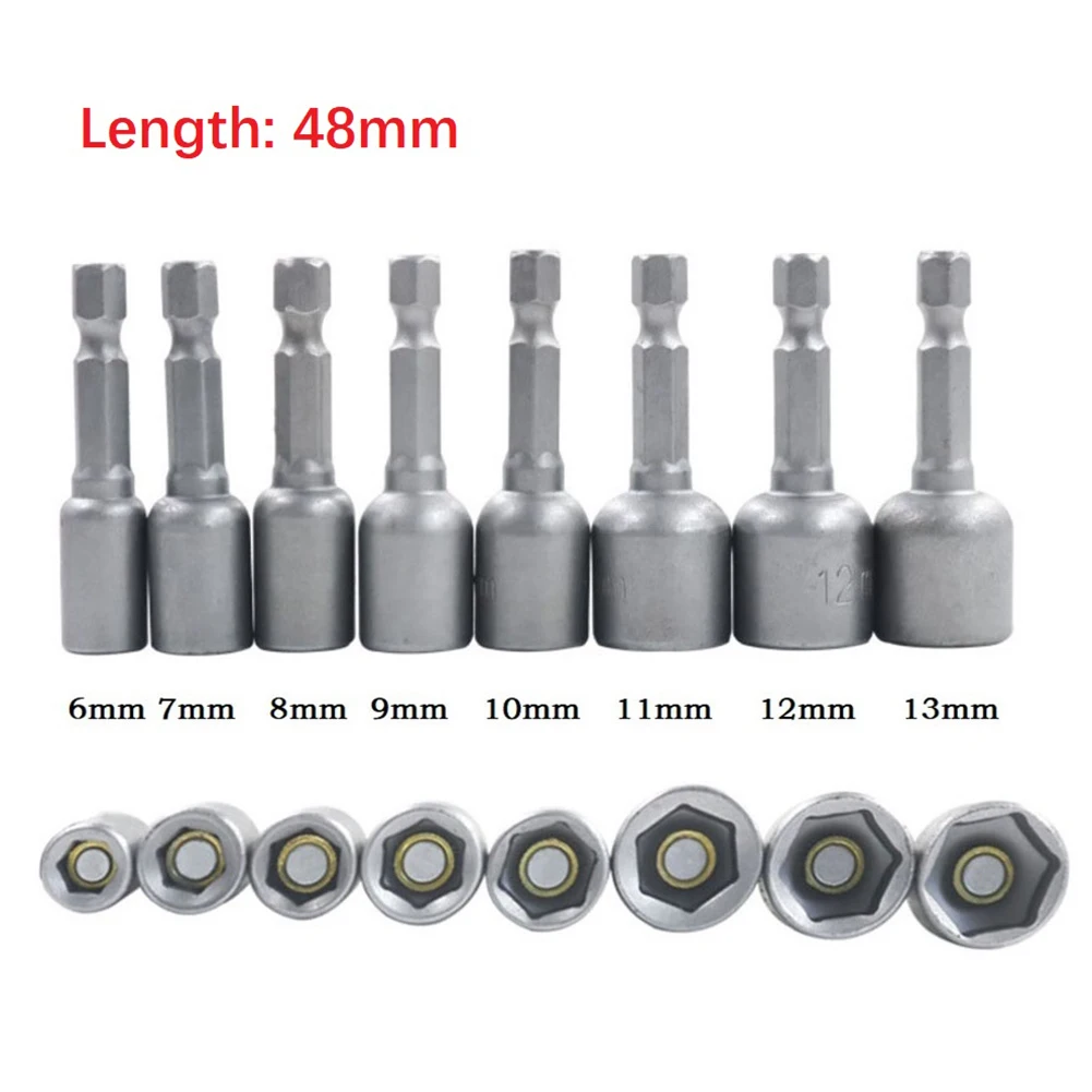 

1pc Impact Hex Socket Magnetic Nut Screwdriver 1/4” Hex Shank Electric-Drill Bits For Power Drills Impact Drivers Socket 6-13m
