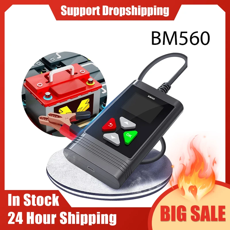 BM560 6V 12V Car Motorcycle Battery Tester 100-2000CCA Battery System Analyzer Charging Loading Test
BM560 6V 12V Car Motorcycle Battery Tester 100-2000CCA Battery System Analyzer Charging Loading Test