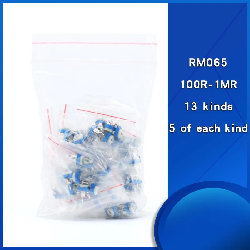Component package adjustable resistance package blue and white adjustable potentiometer package 100 ohms--1MR 13 kinds of 5 each
Component package adjustable resistance package blue and white adjustable potentiometer package 100 ohms--1MR 13 kinds of 5 each
