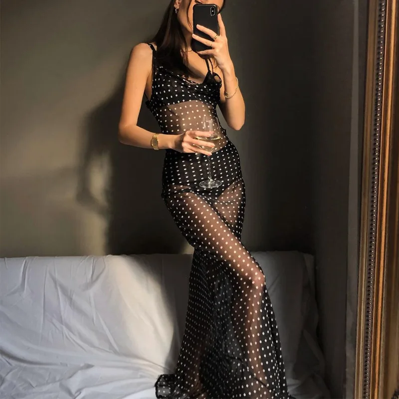 Bohemian Mesh Maxi Dress Summer Polka Dot Transparent Sexy Dress See Through Beach Outfits Holiday Long Dress Black Vestidos
Bohemian Mesh Maxi Dress Summer Polka Dot Transparent Sexy Dress See Through Beach Outfits Holiday Long Dress Black Vestidos
