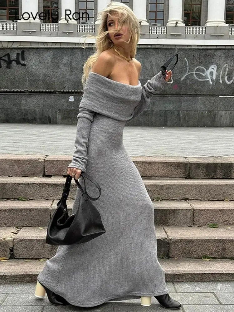 Solid Off-Shoulder Knit Long Dress For Women Elegant Slim Ribbed Long Sleeve Dresses Autumn Loose Knitwear Party Club Robe
Solid Off-Shoulder Knit Long Dress For Women Elegant Slim Ribbed Long Sleeve Dresses Autumn Loose Knitwear Party Club Robe