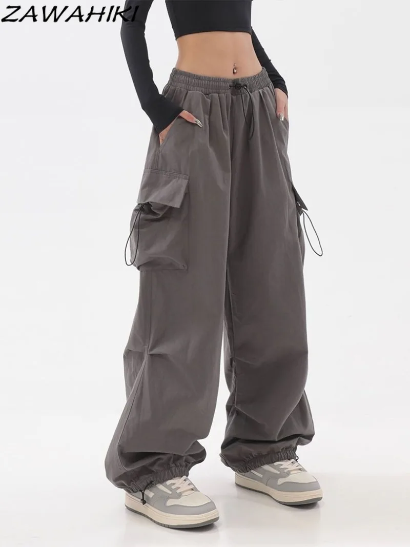 

Joggers Women Solid Color Spring Fall Loose High Street Casual Lovers Vintage Hiphop Pleated Cargo Pant Versatile Y2K Sweatpants