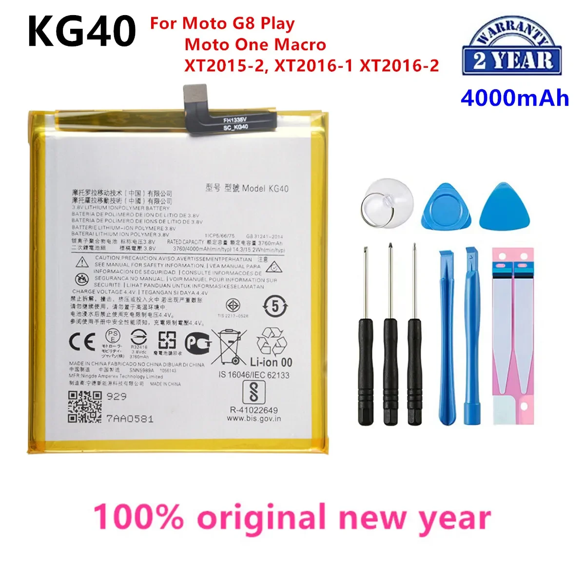 

100% Original KG40 4000mAh Battery For Motorola Moto G8 Play Moto One Macro/Dual SIM XT2015-2 XT2016-1 XT2016-2 +Tools