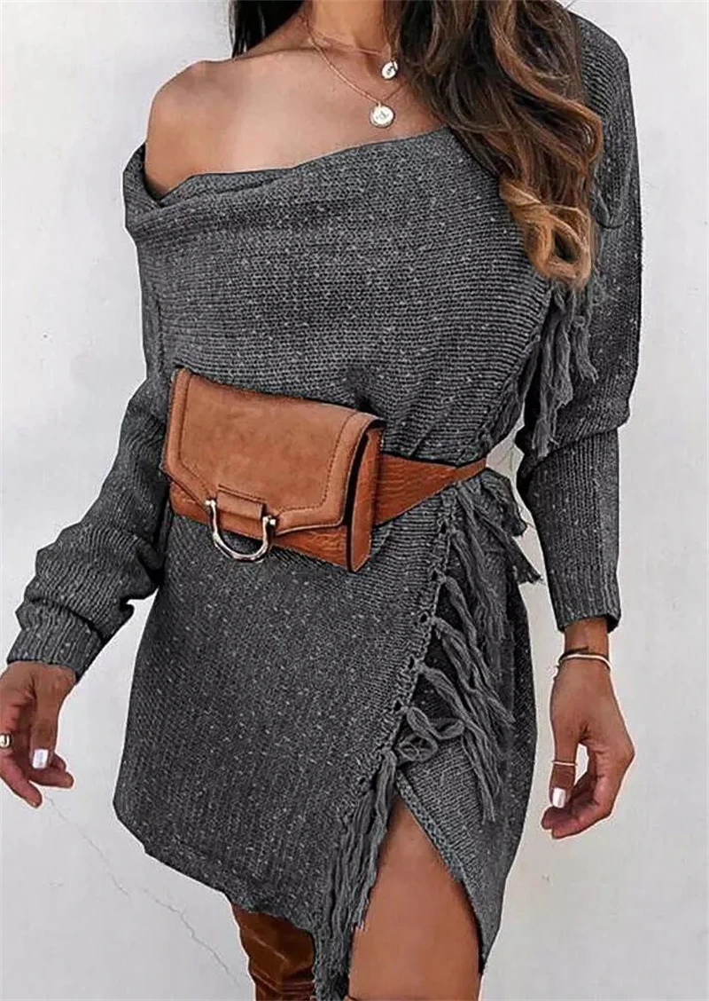 Woman Solid Tassel Splicing O-Neck Long Sleeve Sweater Mini Dress Knitted Basic Autumn Winter Streetwear Chic Vintage Dress
Woman Solid Tassel Splicing O-Neck Long Sleeve Sweater Mini Dress Knitted Basic Autumn Winter Streetwear Chic Vintage Dress