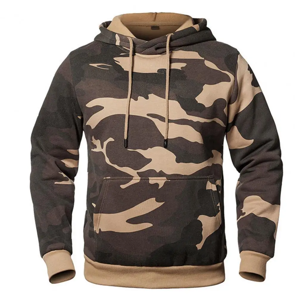 

Men Hoodie Camouflage Print Men's Hoodie With Drawstring Patch Pocket Warm Cozy Fall Winter Mid Length Hoodie For Men Loose Fit