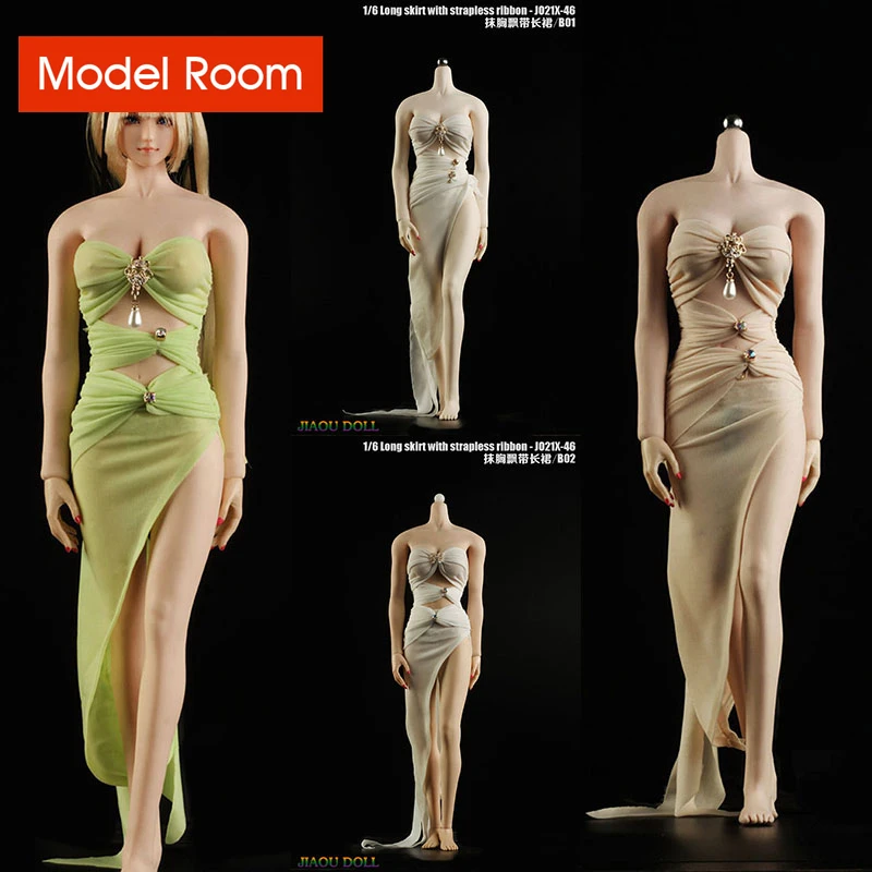 

JO21X-46 1/6 Female Long Skirt with Strapless Ribbon Sexy Evening Dress Model Fit 12'' Soldier Action Figure Body Dolls In Stock