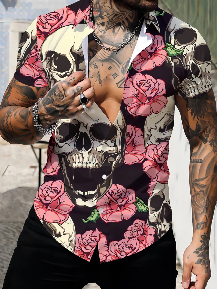 Rose and Skeleton 3D Digital Printing Shirts Gothic Street Fashion Loose Leisure Men's Shirt Summer Classic Short -sleeved Shirt
Rose and Skeleton 3D Digital Printing Shirts Gothic Street Fashion Loose Leisure Men's Shirt Summer Classic Short -sleeved Shirt
