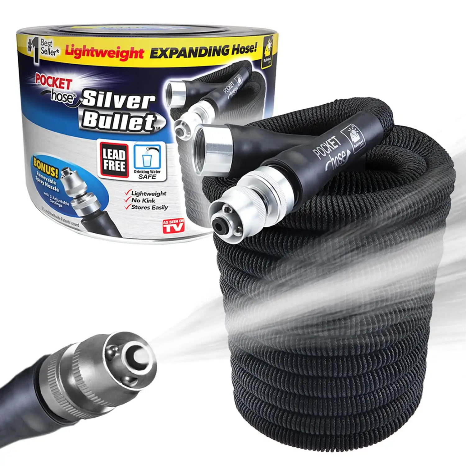 13490-6 Silver Bullet As Seen On TV 3/4 in. Dia. x 100 ft. L Expanding Black Garden Hose
13490-6 Silver Bullet As Seen On TV 3/4 in. Dia. x 100 ft. L Expanding Black Garden Hose