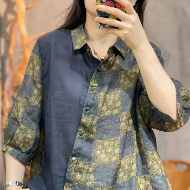 Retro Versatile Summer Print Mid Sleeve POLO Collar Women's Loose Irregular Cotton Linen Single Row Multi Button Shirt Tops
Retro Versatile Summer Print Mid Sleeve POLO Collar Women's Loose Irregular Cotton Linen Single Row Multi Button Shirt Tops