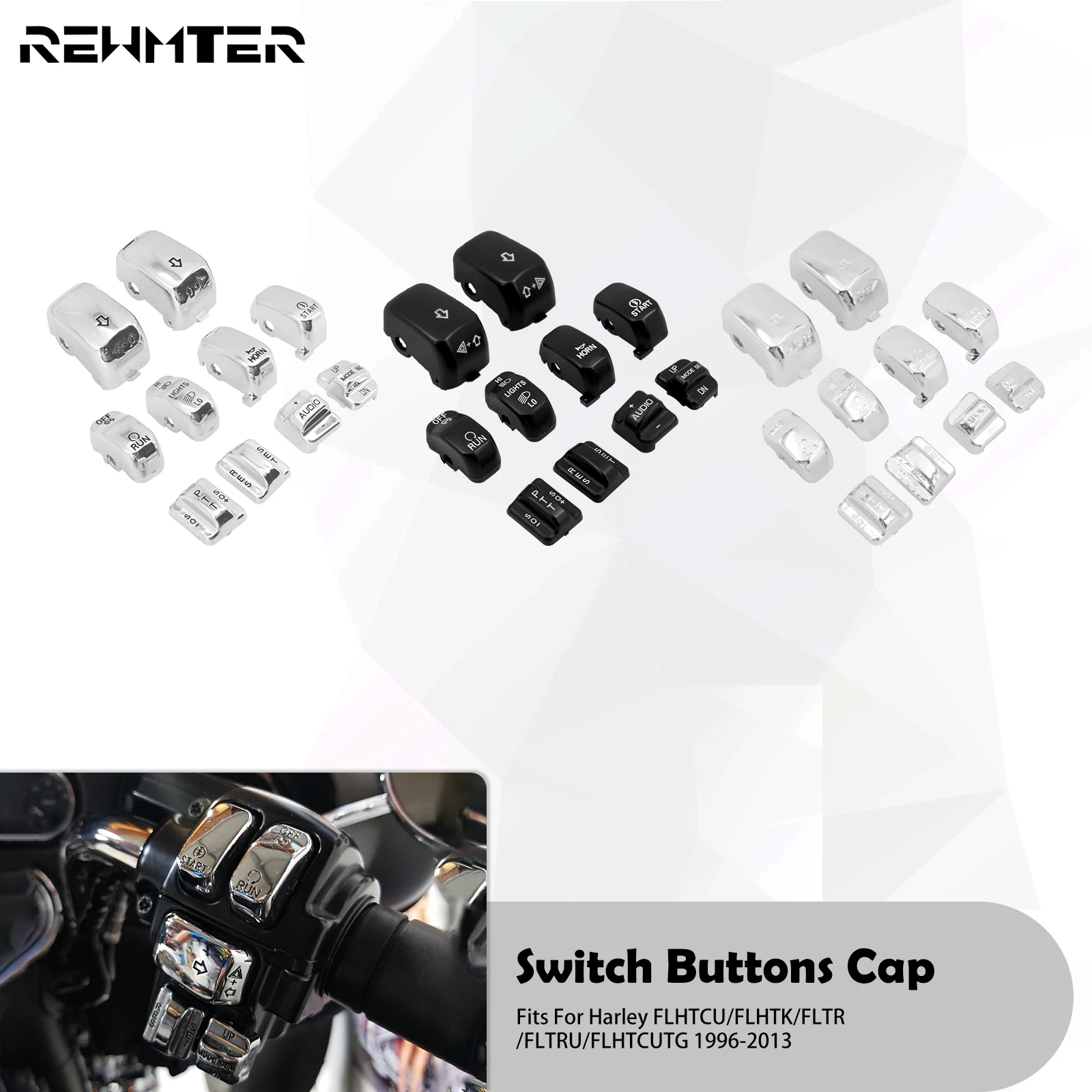 

Motorcycle 10PCS Switch Buttons Caps Hand Control Button Extension Covers For Harley Touring Street Electra Glide FLHTK 1996-13