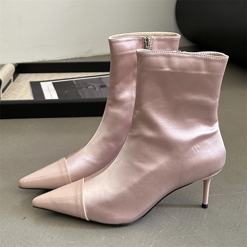 Woman's Sexy Silk Thin Low Heels Pointed Toe Ankle Boots 2024 Party Shoes Fashion Zipper Elegant Spring Concise Short Booties
Woman's Sexy Silk Thin Low Heels Pointed Toe Ankle Boots 2024 Party Shoes Fashion Zipper Elegant Spring Concise Short Booties