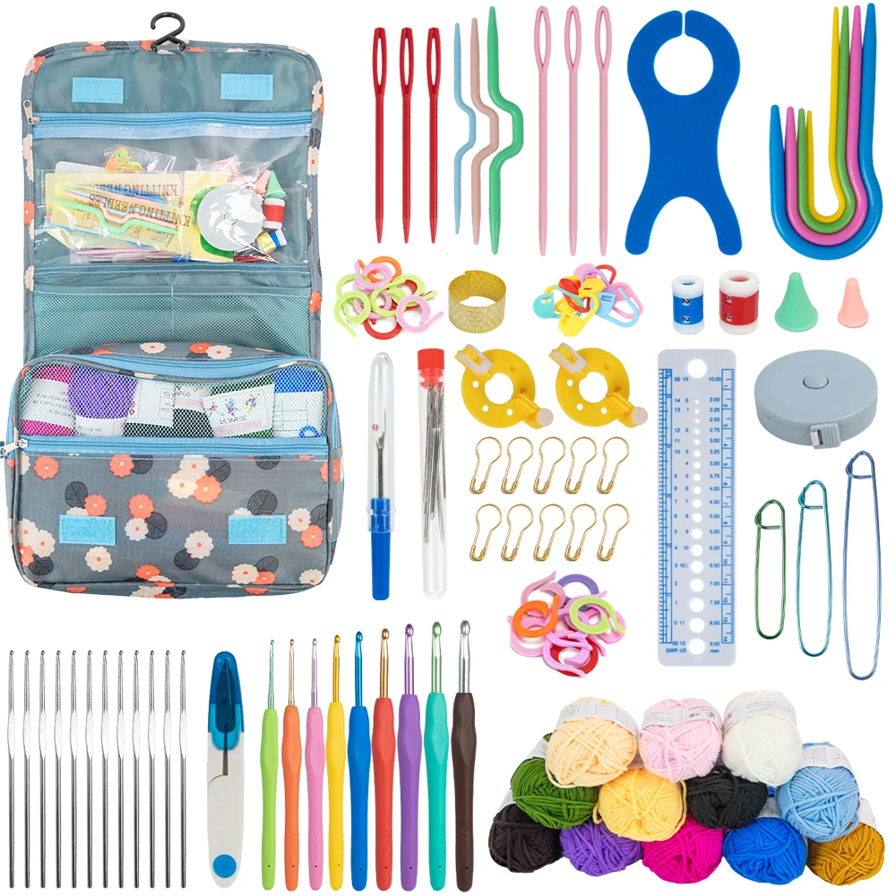 Professional Knitting Crochet Hook Set Ergonomic Handle with Large Eye Blunt Needles Stitch Markers Storage Bag DIY Knitting Kit Professional Knitting Crochet Hook Set Ergonomic Handle with Large Eye Blunt Needles Stitch Markers Storage Bag DIY Knitting Kit