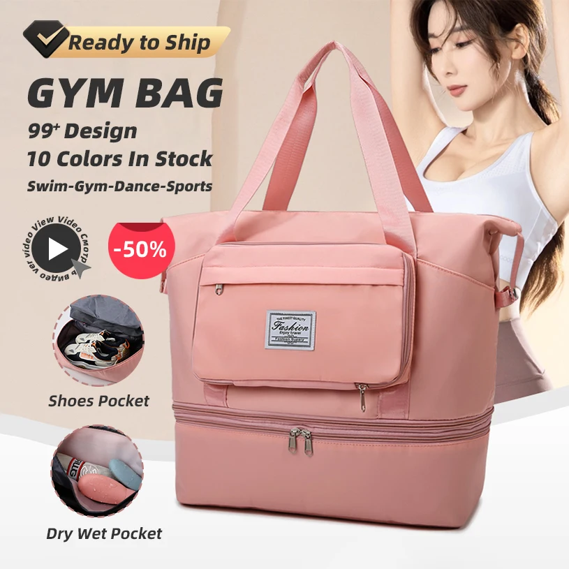 

Large Capacity Sport Gym Women Men Waterproof Dry Wet Separation Folding Travel Expandable Duffel Duffle Bag Handbag Shoe Pocket