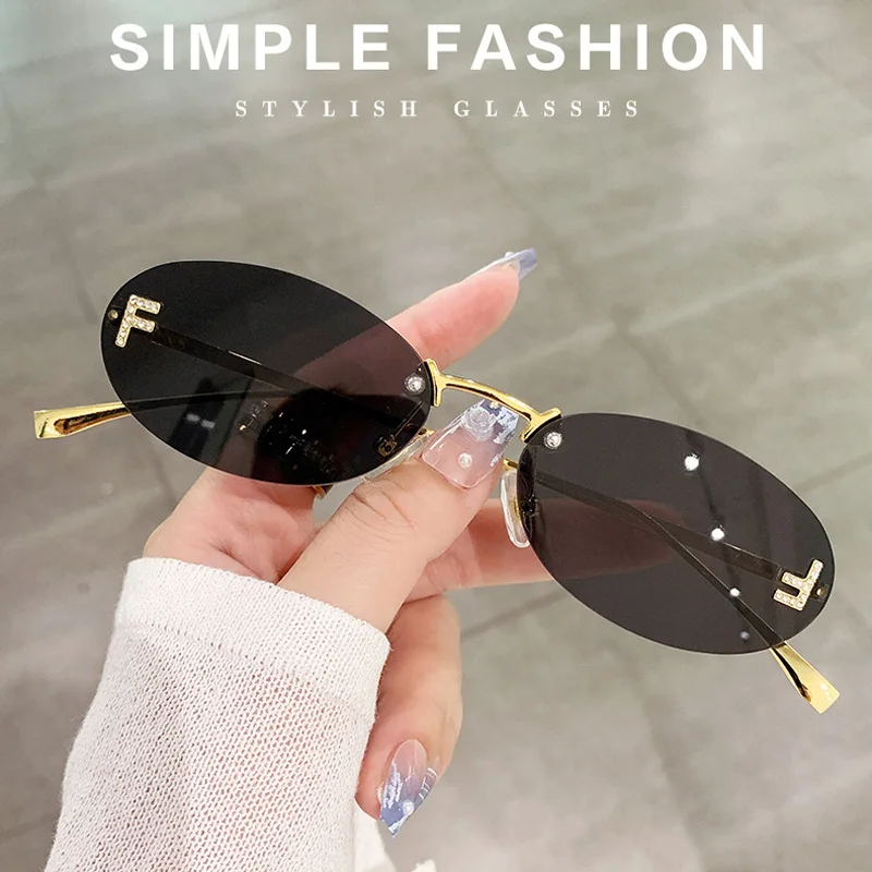 

New Letter F Frameless Sunglasses Round Outdoor Shades Retro Small Frame Sunglasses Women's Cross-border Fashion Metal Glasses