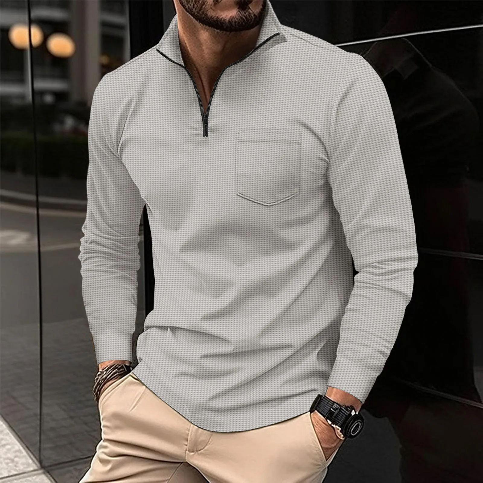 New Foreign Trade Zipper Long Sleeve Fashion Casual Pocket Top Lapel Plaid Fabric Slim Men's Wear
New Foreign Trade Zipper Long Sleeve Fashion Casual Pocket Top Lapel Plaid Fabric Slim Men's Wear