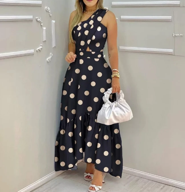 Single Shoulder Polka Dot Dress Fashion Summer Dresses 2024 Elegant Women's Sexy Irregular Dress Casual
Single Shoulder Polka Dot Dress Fashion Summer Dresses 2024 Elegant Women's Sexy Irregular Dress Casual 