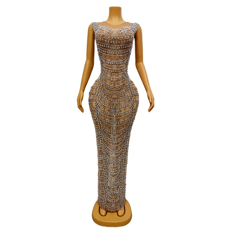 Performance Lace Pattern Dresses Sparkly Silver Crystals Transparent Sleeveless Dress Evening Birthday Celebrate Mesh Outfit
Performance Lace Pattern Dresses Sparkly Silver Crystals Transparent Sleeveless Dress Evening Birthday Celebrate Mesh Outfit
