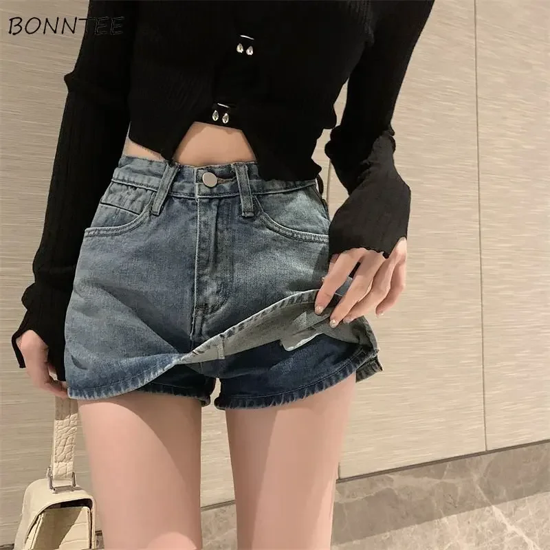 

Denim Shorts Women Washed Vintage High Waist Hotsweet A-line American Style Fashion Streetwear Ins Casual College Personality