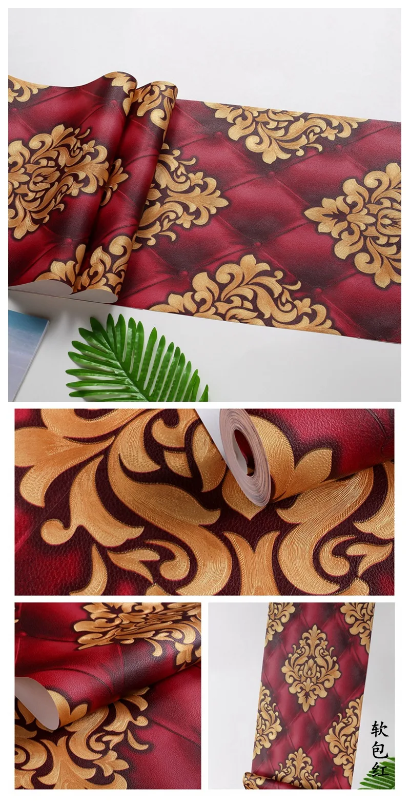 Generic Luxury Red Damask Wllpaper Retro 3D Stereo European Floral Wallpaper Damascus Bedroom