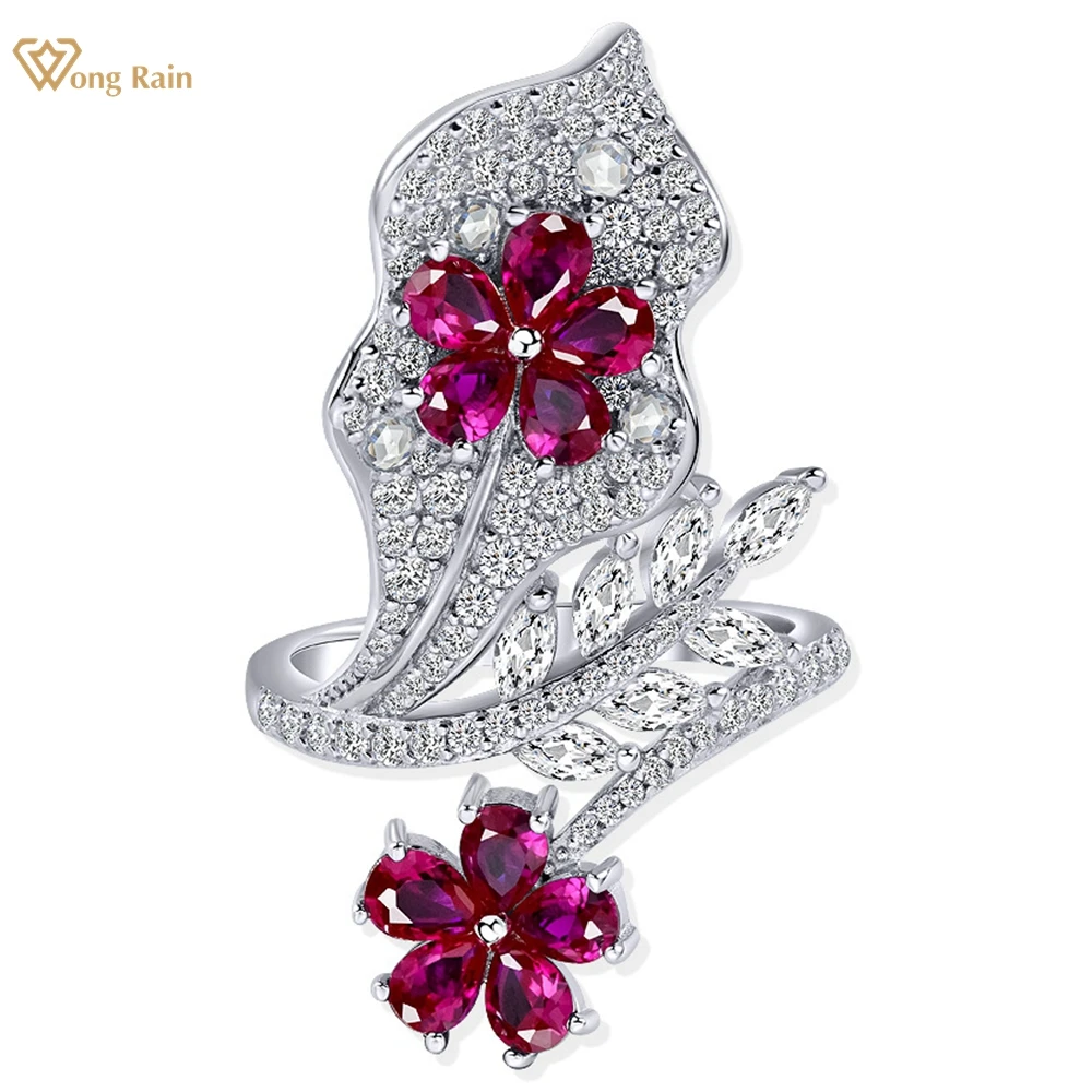 

Wong Rain 100% 925 Sterling Silver Flower Ruby High Carbon Diamond Gemstone Cocktail Party Ring Fine Jewelry for Women Wholesale