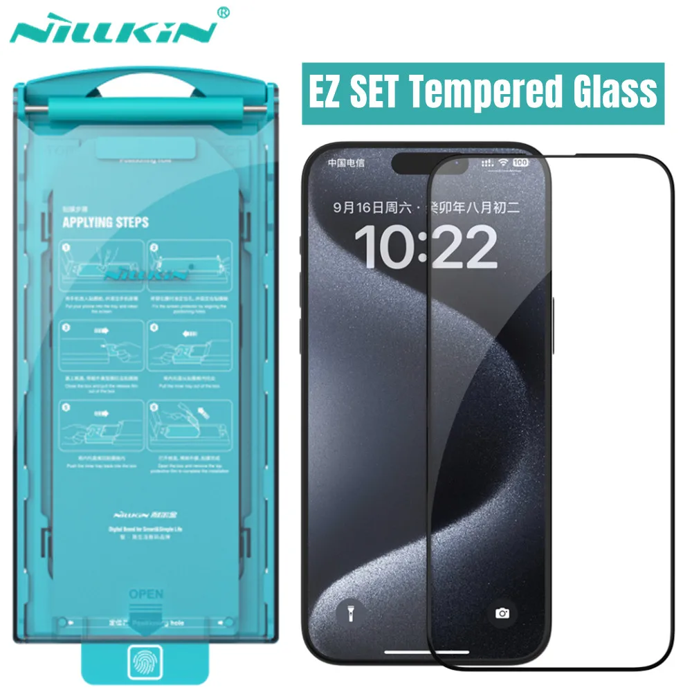

For iPhone 15 Pro Max Screen Protector Nillkin EZ SET Tempered Glass With Easy Installation Tool For iPhone 15 Pro /15 Plus Film