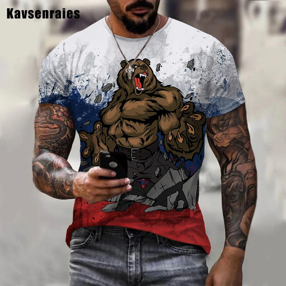 

Футболка Мужская/женская с 3D-принтом медведя, модная Повседневная рубашка с коротким рукавом, с российским флагом, уличная одежда в стиле хип-хоп, 2023
