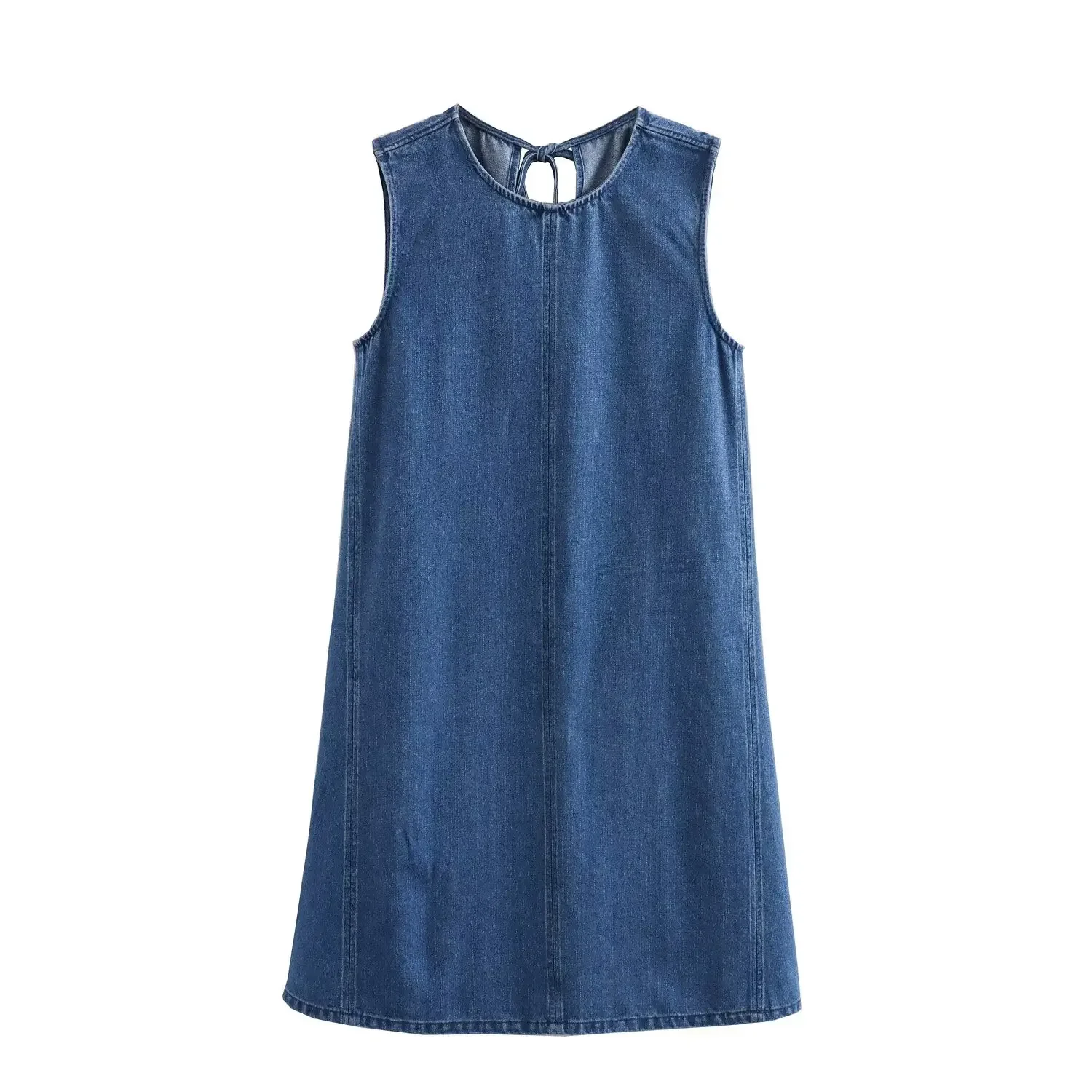 Women's 2024 New Fashion Temperament Joker Loose Stitching Design Denim Fabric Dress Retro Sleeveless Lace-up Dress Vestidos 
Women's 2024 New Fashion Temperament Joker Loose Stitching Design Denim Fabric Dress Retro Sleeveless Lace-up Dress Vestidos