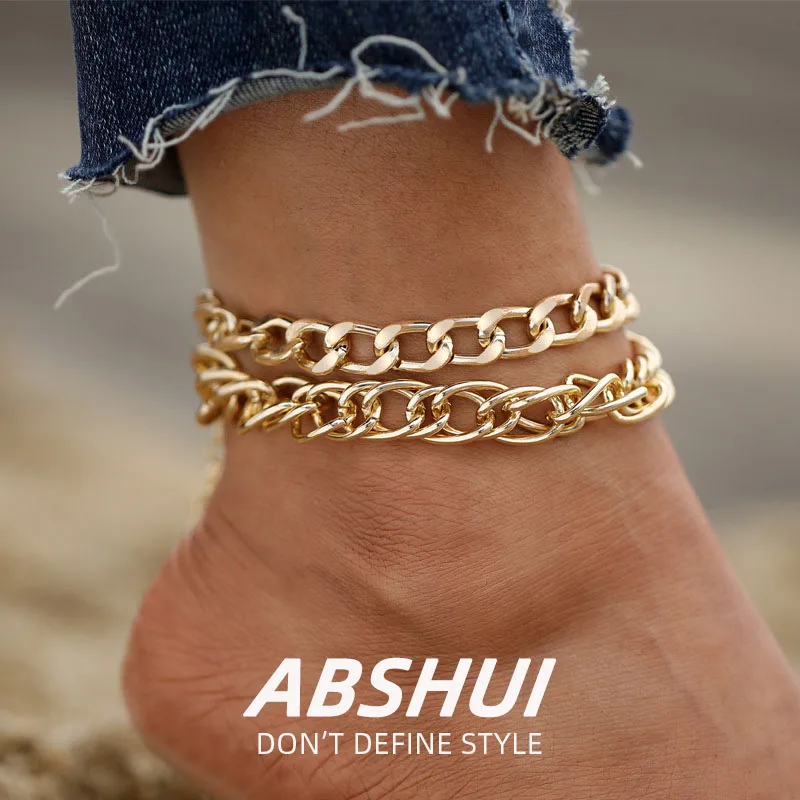 

Personalized Thick Chain Anklet Fashion for Women Simple Golden Double Layer Exaggerated Bracelet Anklet Leg Chain Trend Jewelry