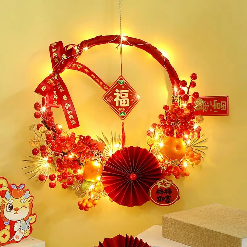 

Цветочный венок на Лунный Новый год, украшение на китайский новый год, 2024 бант, дизайн красных ягод, венок на лунный год для фестиваля, китайский Декор