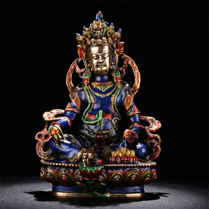 

Ancient Yunzhai Brass Of Statue Inlaid Cloisonne Colorful Yellow God Of Wealth Worship Tibet Buddha Orn