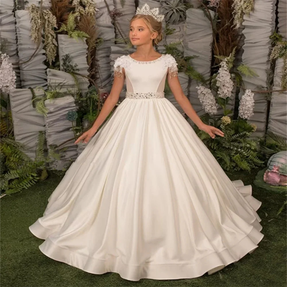 White Satin Tassels Beading Applique Flower Girl Dress For Wedding Floor Length Child's First Eucharistic Birthday Party Dresses
White Satin Tassels Beading Applique Flower Girl Dress For Wedding Floor Length Child's First Eucharistic Birthday Party Dresses